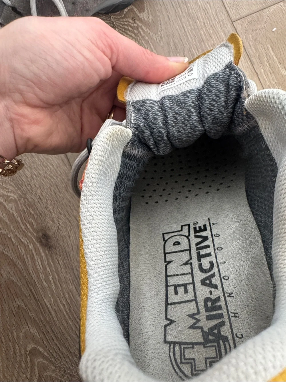 Meindl‎ Women's Gray Suede Athletic Shoes with Yellow Accents